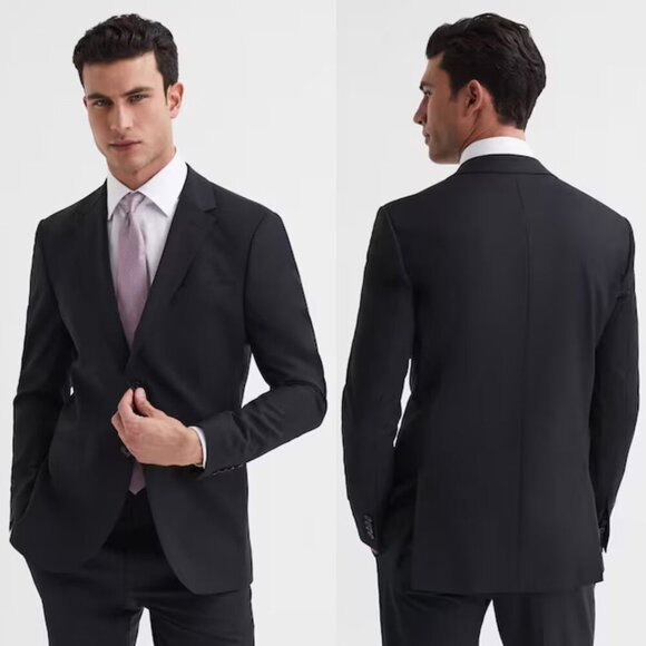 New! REISS Black Hope Wool Blend Modern Fit Blazer Suit Jacket NWT 20372 - Picture 1 of 12